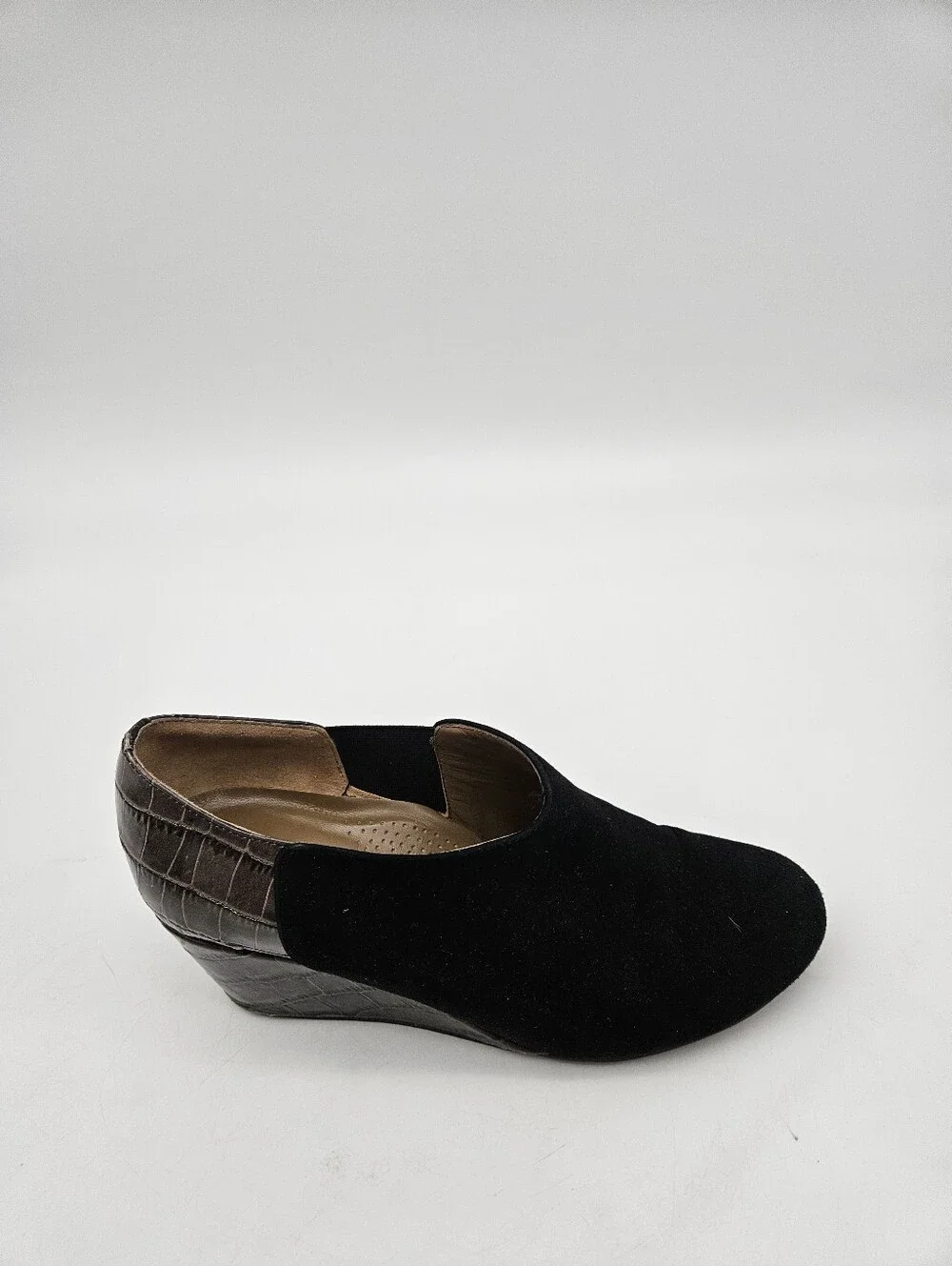 Anyi Lu Jessie  Suede Wedge Bootie Black Gray Women's Size 5